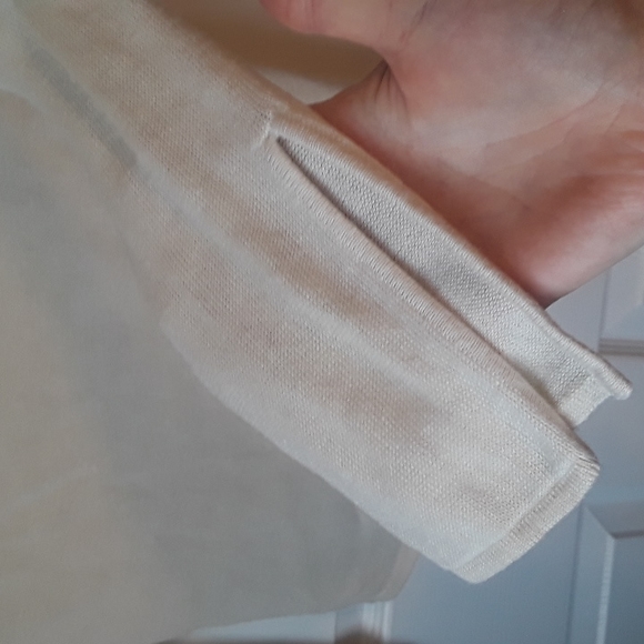 Y2K Crochet neckline Top w/ 3/4 split sleeves Lightweight Knit beaded tie - Picture 14 of 15